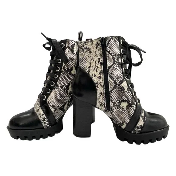 WILD DIVA Lounge Lace Up Boots Snake Print & Black Heeled All Man Made Size 6 - Picture 4 of 5